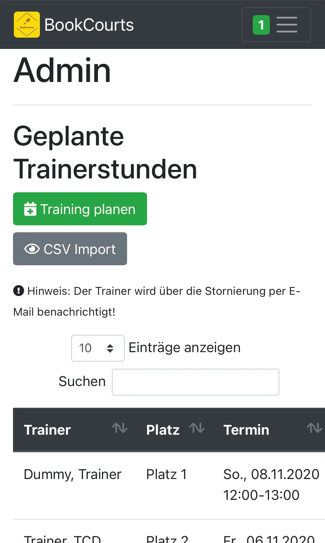 Geplante Trainerstunden